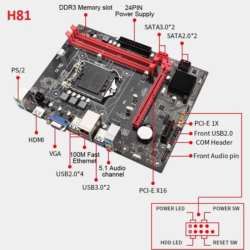 H81 motherboard  PCIE 16X support 16GB lga1150 socket h81 motherboard