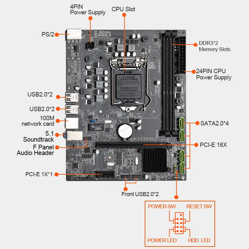 P55 motherboard M-ATX LGA 1156 socket 8GB dual rams chipset P55 motherboard