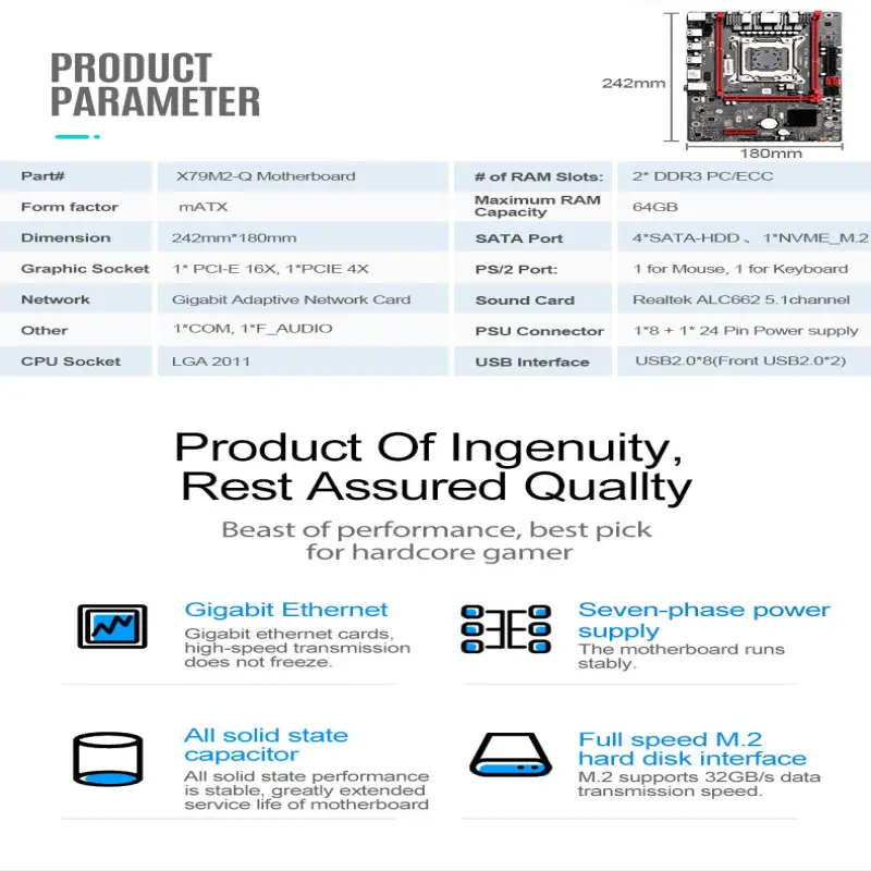 X79 Motherboard LGA 2011  X79M2-Q Mother Board PCI-E M.2 NVME Interface Support Reg ECC Xeon E5