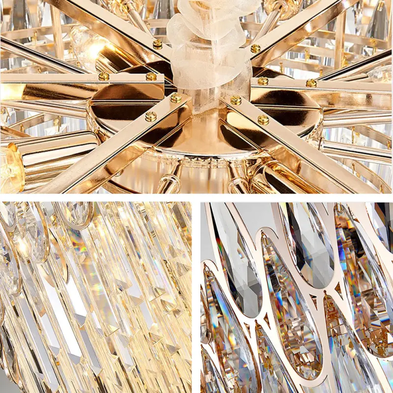 Modern Nordic Indoor Hotel Round Ceiling Luxury Led Lustre K9 Crystal Lamp Gold  Led Crystal Chandelier