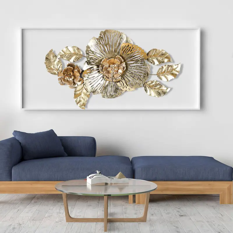 3D gold flower hanging home decor luxury for living room metal wall art