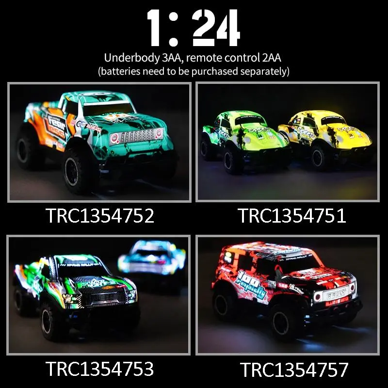 1:24 Scale Remote Control Cross-country Car Offroad Lights New Luminous Glow in Dark Car Racing Vehicle