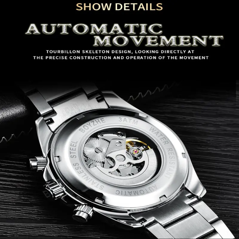 Stainless steel band Tourbillon movement mechanical watches relojes