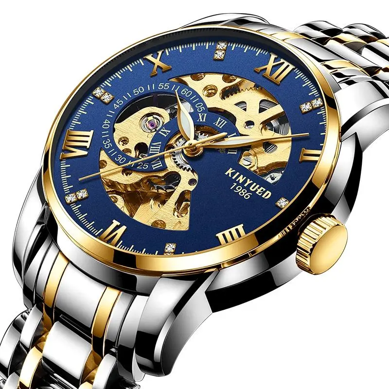 KINYUED skeleton wristwatches for men watch automatic mechanical watch