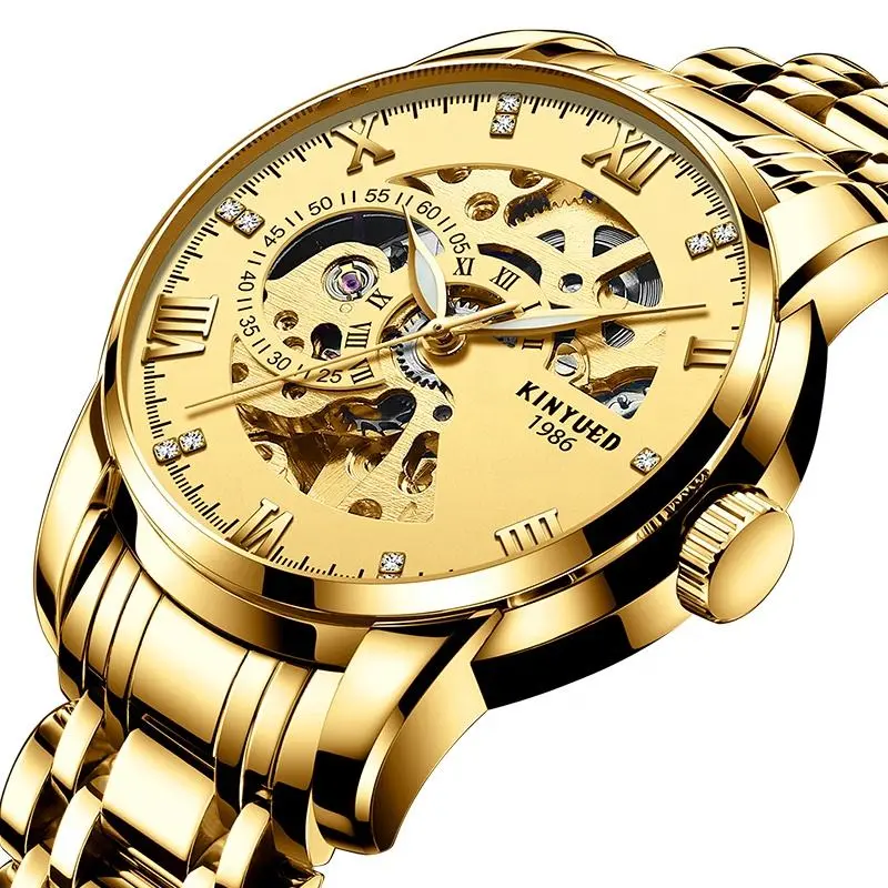 KINYUED skeleton wristwatches for men watch automatic mechanical watch
