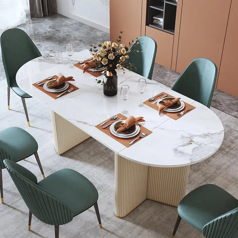 Luxury Sintered Stone Folding Dining Table Set With 6 Chairs