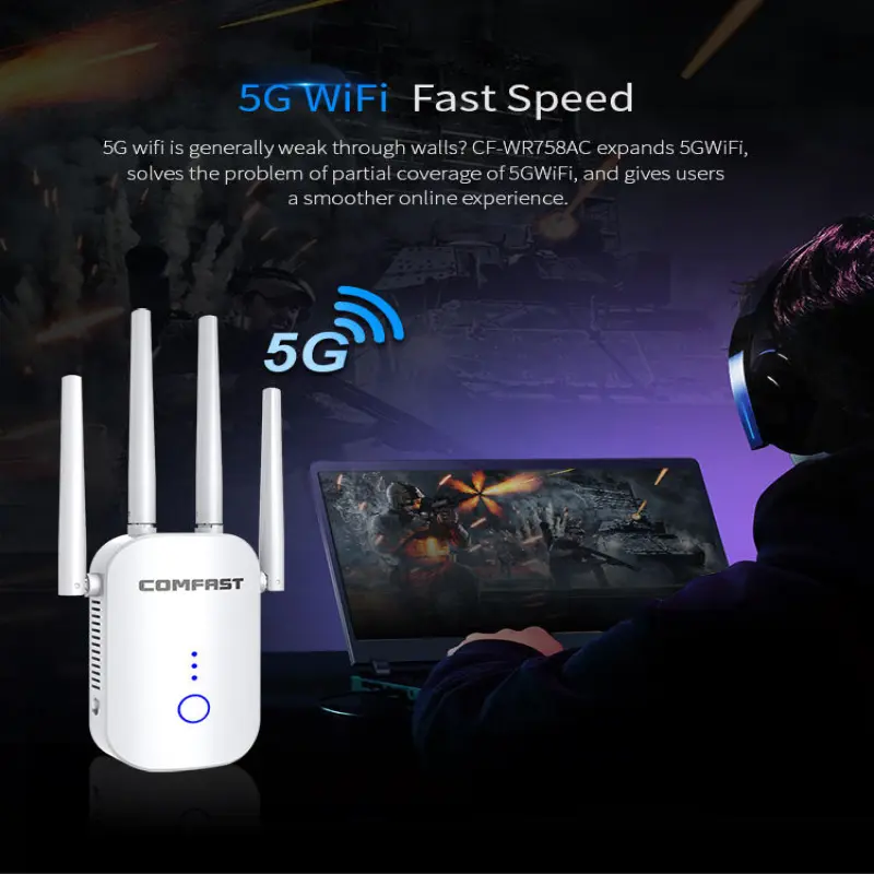 1200Mbps dual band Amplifier wifi extender to boost wifi signal