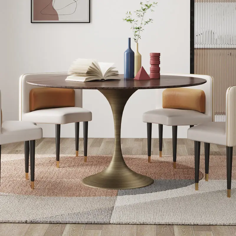 Dining Room Furniture 4 Seater Metal Feet Design Round Dining Table