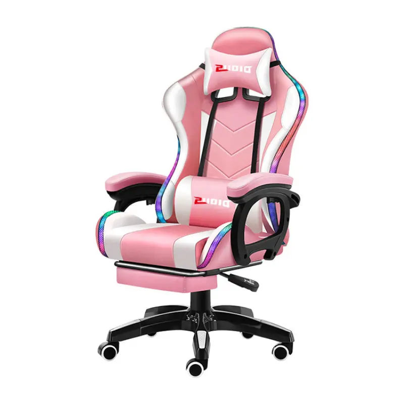 Black Leather With Light Gamer Led RGB Gaming Chair