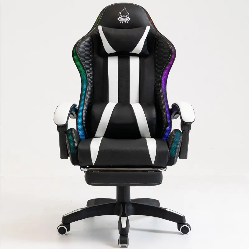 Office Chairs Swivel LED RGB Gaming Chair with Speakers Footrest and Massage