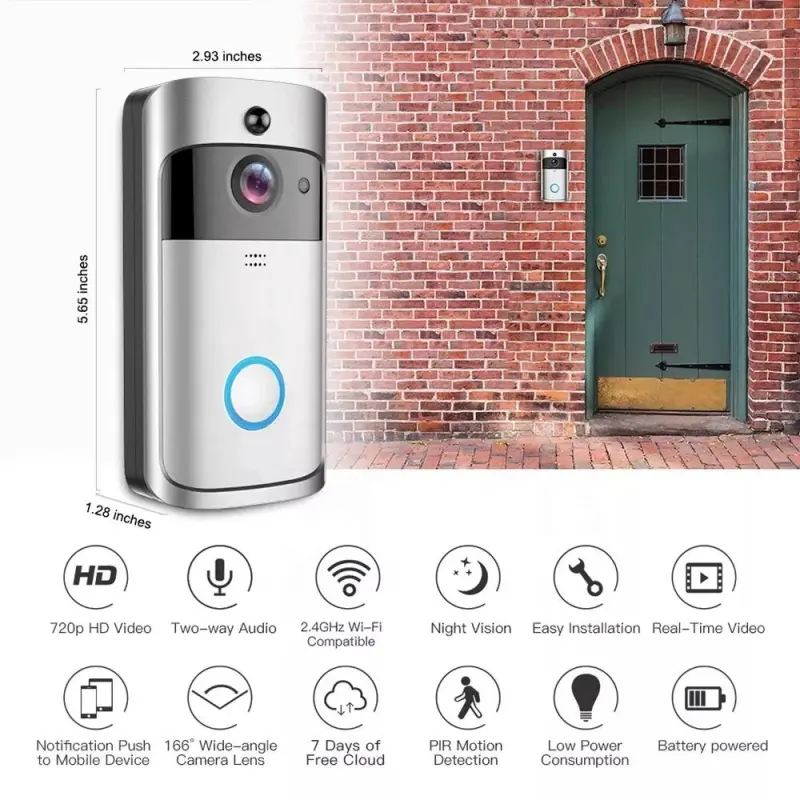 720p Video Intercom Wireless Doorbell Cloud Storage Night Vision Security Smart Wifi Door bell
