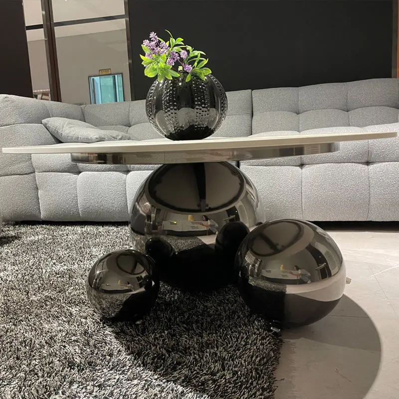 3 Ball Base Coffee Table Modern Living Room Sintered Stone Center Console Tables
