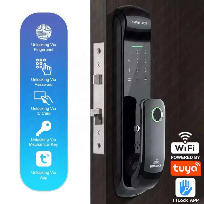 Full Automatic Wifi Control Tuya APP Free Handle Security Digital Smart Door Lock With Deadbolt