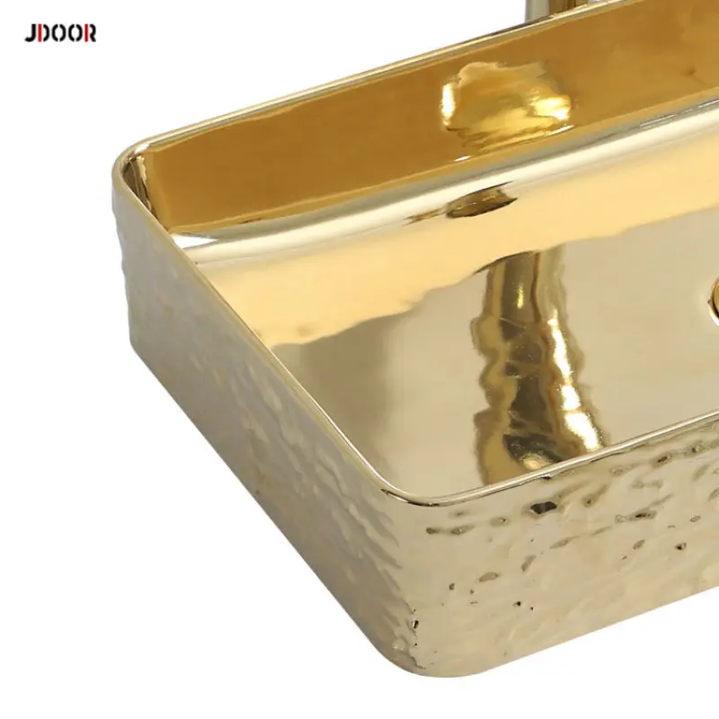 Luxury electroplate rectangular ceramic hand wash basin gold bathroom sink