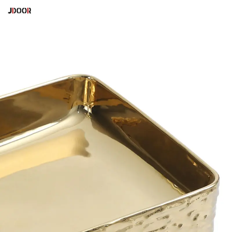 Luxury electroplate rectangular ceramic hand wash basin gold bathroom sink