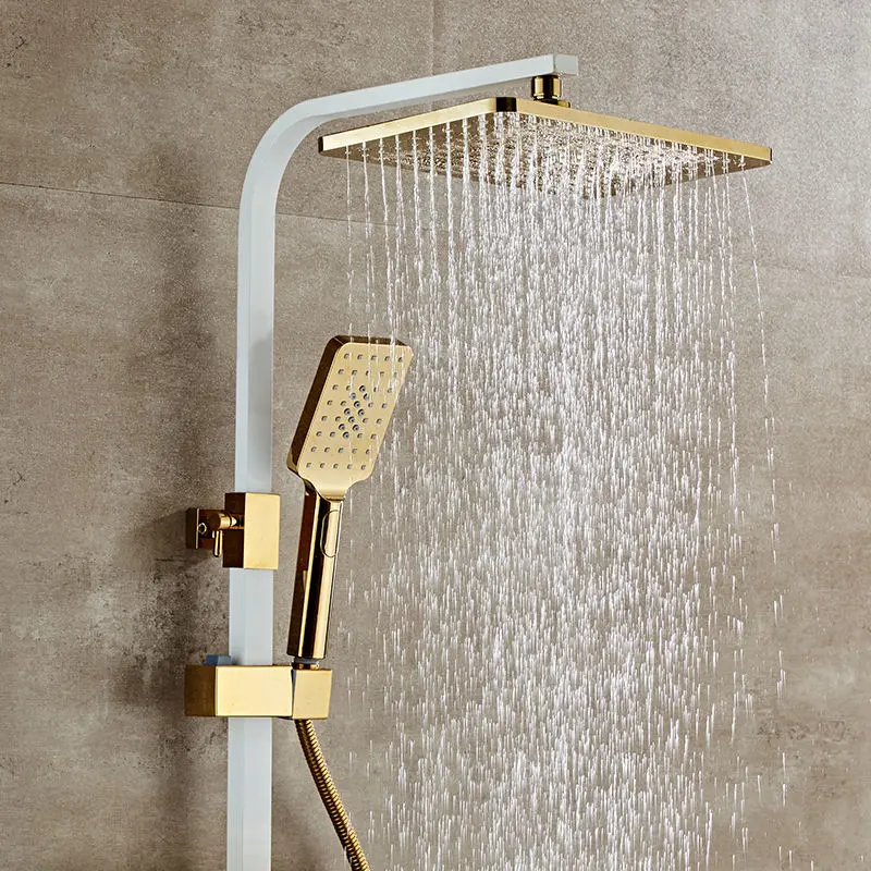 Thermostatic shower set wall-mounted shower set platinum square handle with spray gun