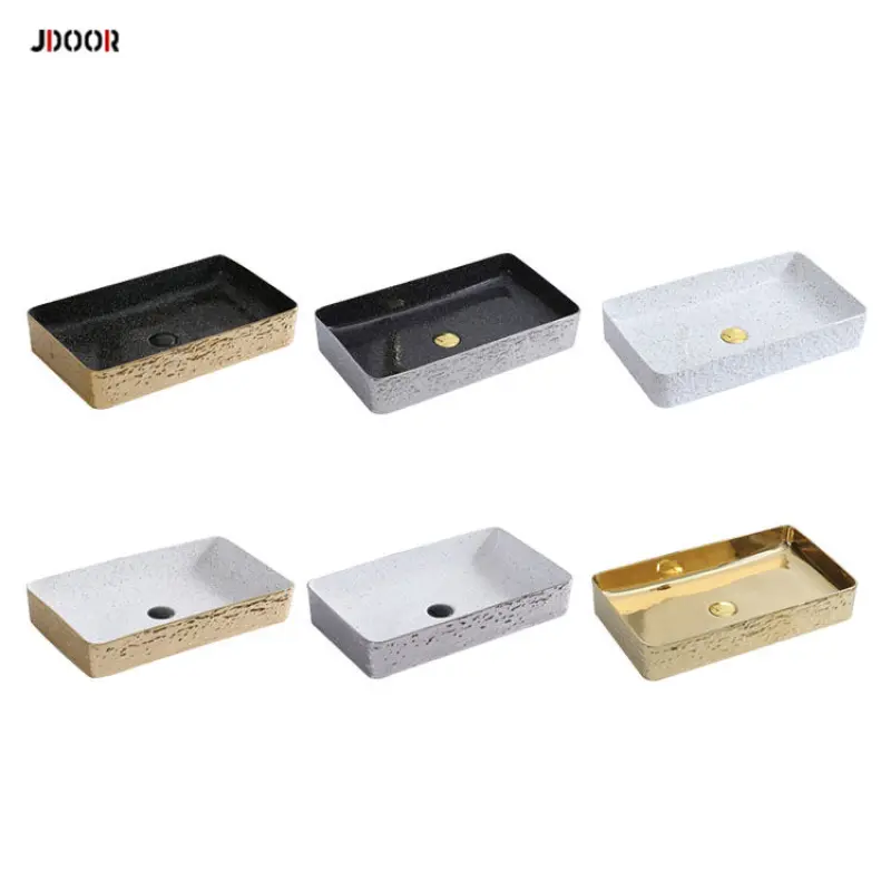 Luxury electroplate rectangular ceramic hand wash basin gold bathroom sink