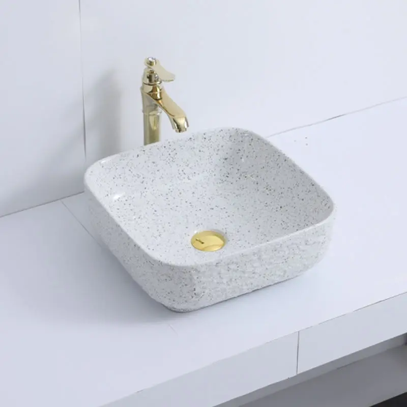 Luxury style square shape bathroom sink gold color vessel sink hand wash basin