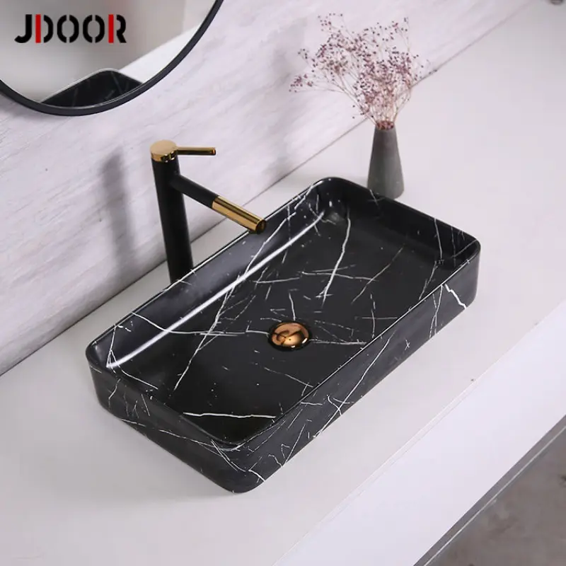 New arrival matte black solid surface artificial marble bathroom basin sink