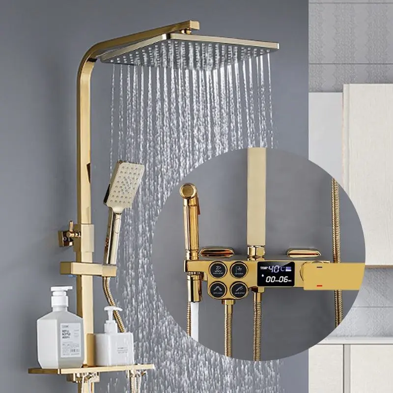 Shower set wall mounted brass tap Bathroom taps luxury brass kits thermostatric shower