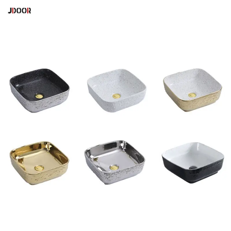 Luxury style square shape bathroom sink gold color vessel sink hand wash basin