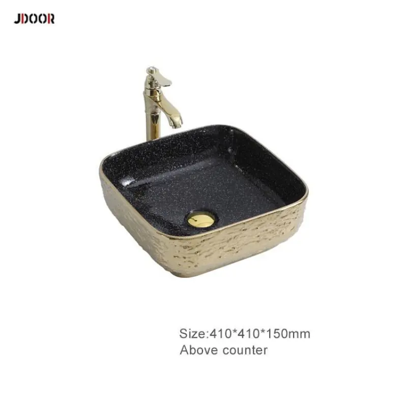 Luxury style square shape bathroom sink gold color vessel sink hand wash basin