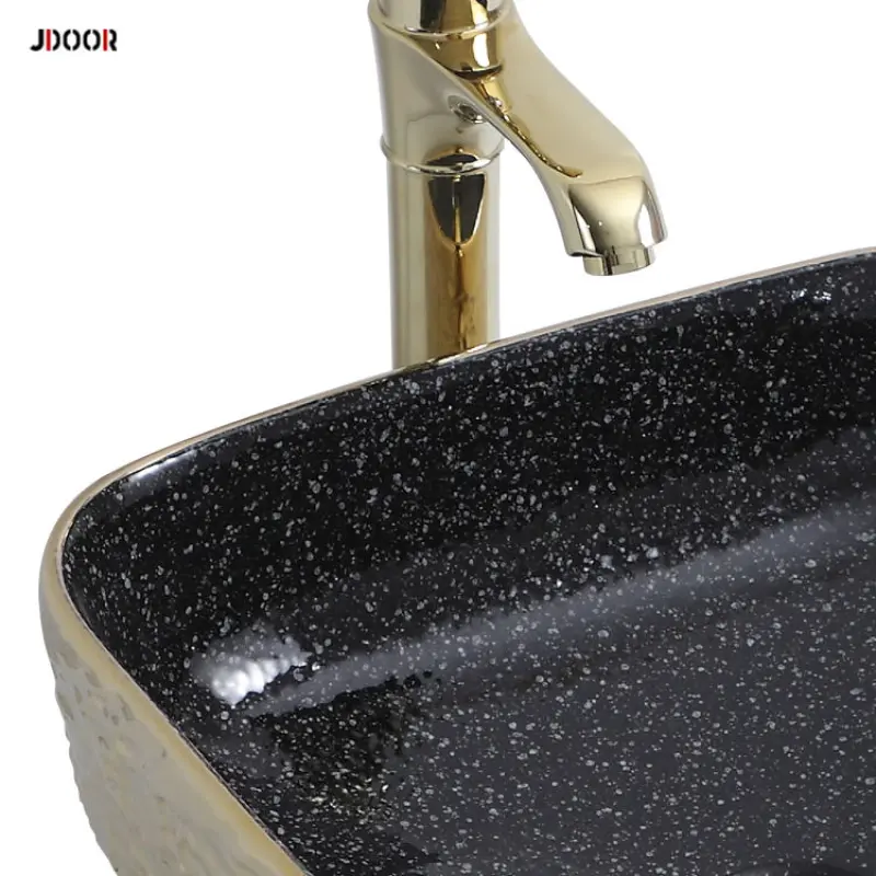 Luxury style square shape bathroom sink gold color vessel sink hand wash basin