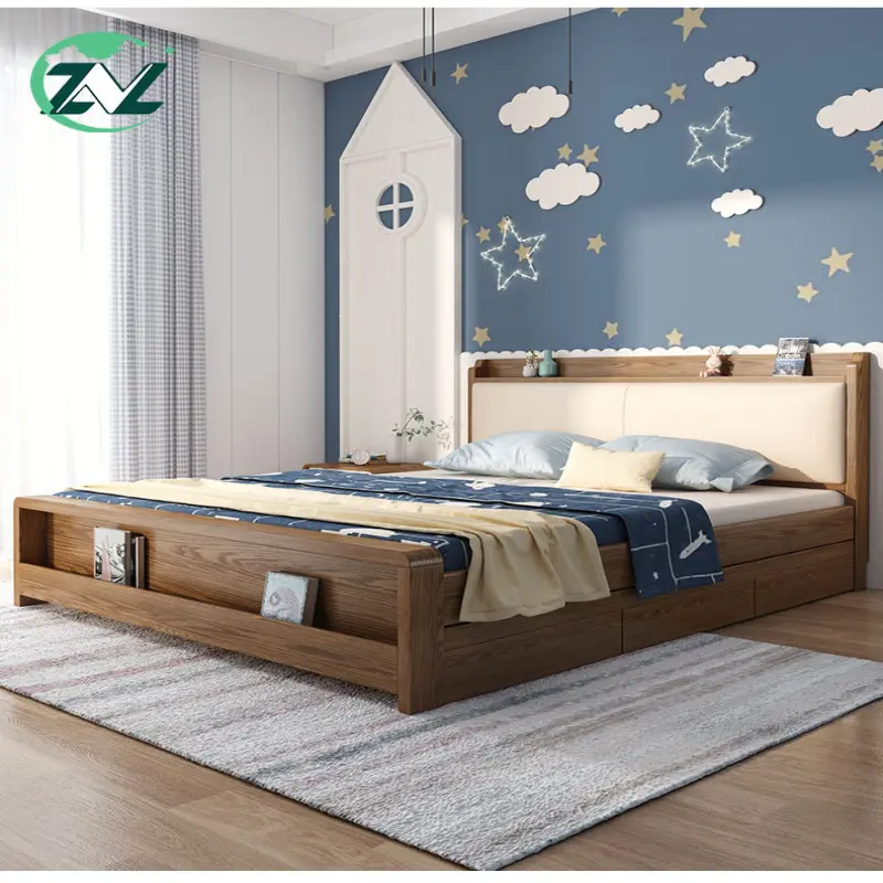 Convertible Wooden Bed Movable Spare Bed With Drawers Headboard Shelf Extendable Bed Set