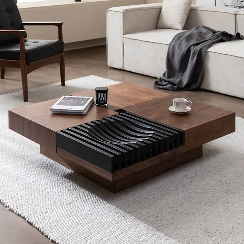 Wooden Coffee Table Set Luxury Modern Walnut Color For Living Room Table With Drawers Coffee Table
