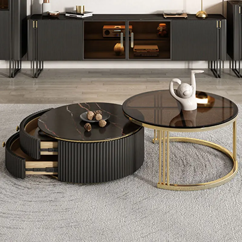 Luxury Coffee Tables Round Living Room Tables Black Marble Glass Modern Luxury Coffee Tables