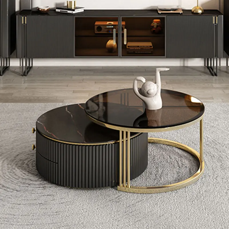 Luxury Coffee Tables Round Living Room Tables Black Marble Glass Modern Luxury Coffee Tables
