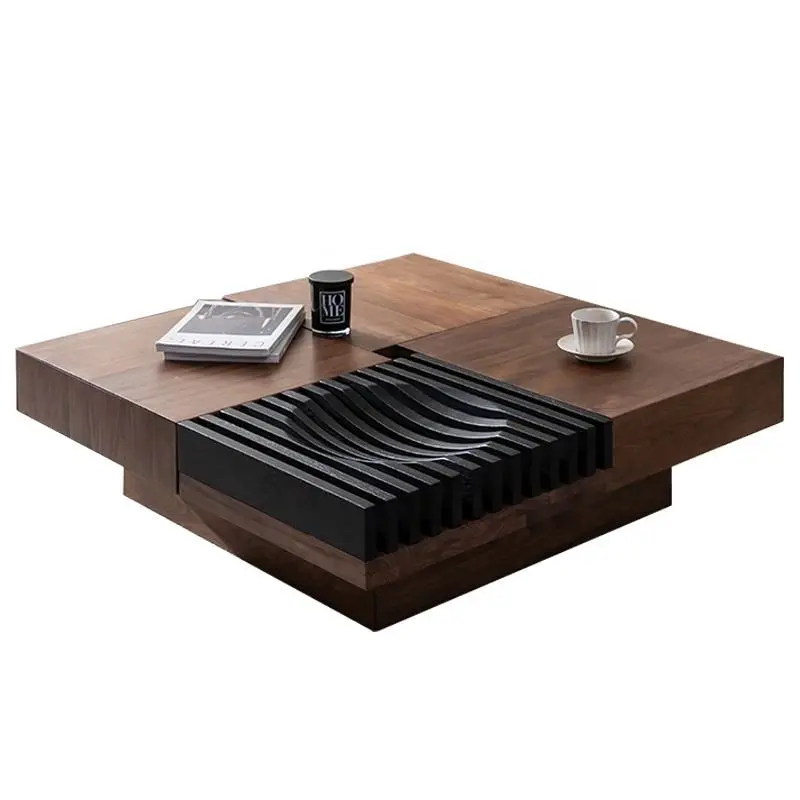 Wooden Coffee Table Set Luxury Modern Walnut Color For Living Room Table With Drawers Coffee Table