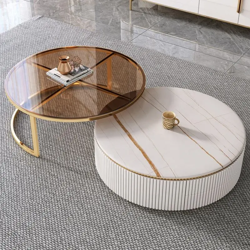 Luxury Marble Tables Round Multifunction Nordic Wrought Iron Marble Table and TV Stand set