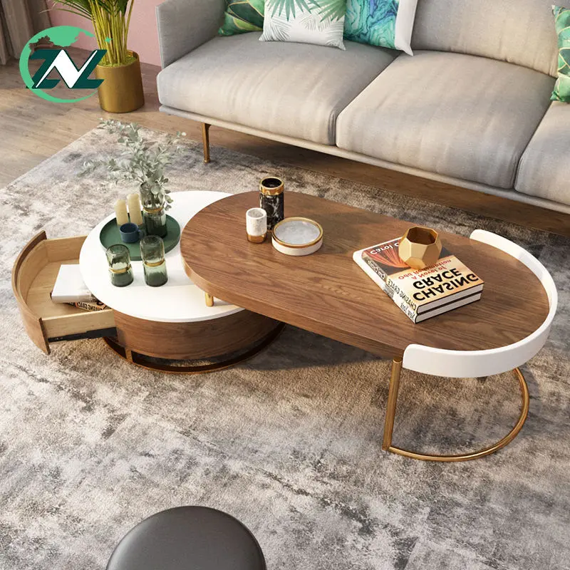 Modular Tea Table Wooden Center Table Set Living Room Decoration Round Nesting Table