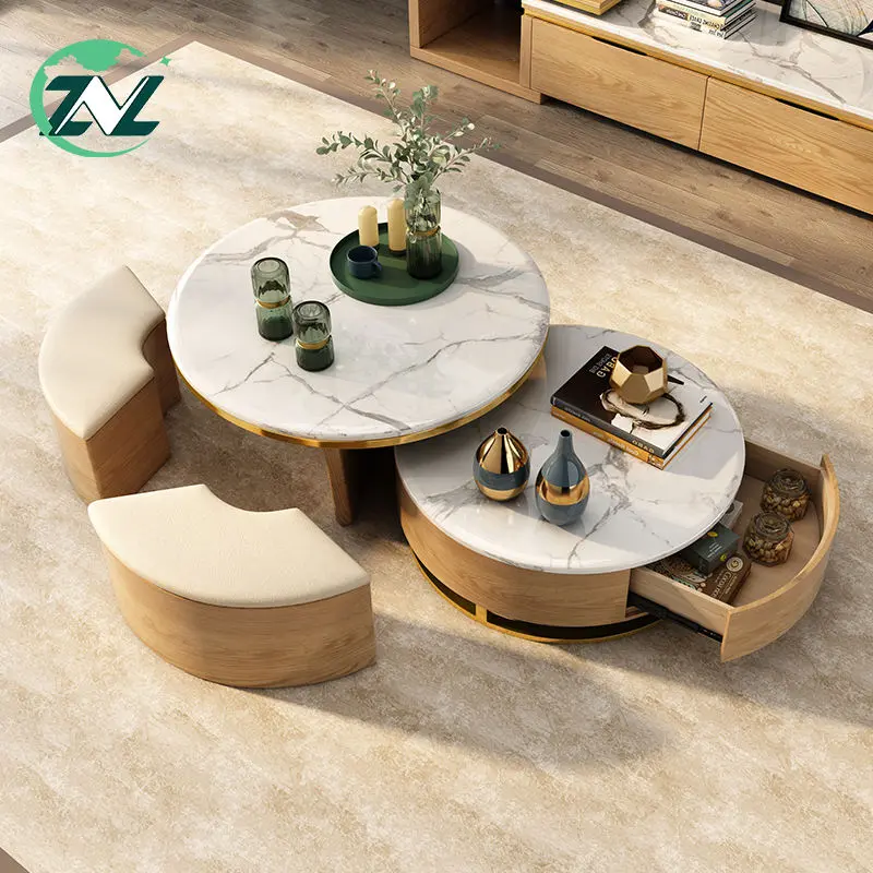 New Design Modern Table Tea Table Set With Small Stool Living Room Furniture Coffee Table