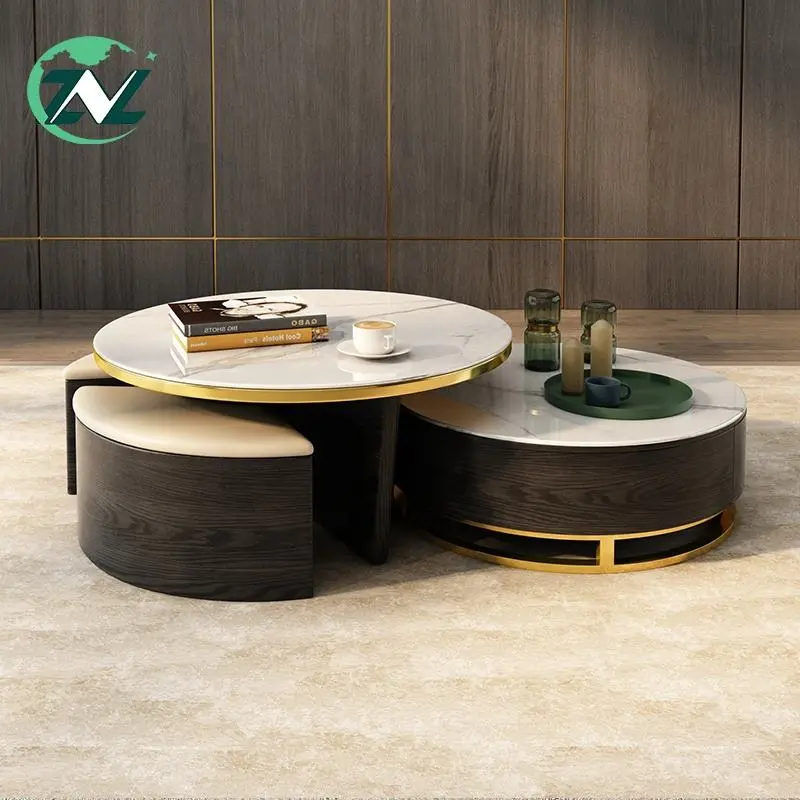 New Design Modern Table Tea Table Set With Small Stool Living Room Furniture Coffee Table