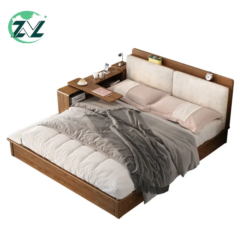 Multi-purpose Bed With USB Socket Lift Up Board Wooden Ottoman Storage Bed