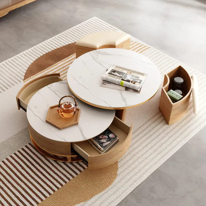 New Design Modern Table Tea Table Set With Small Stool Living Room Furniture Coffee Table