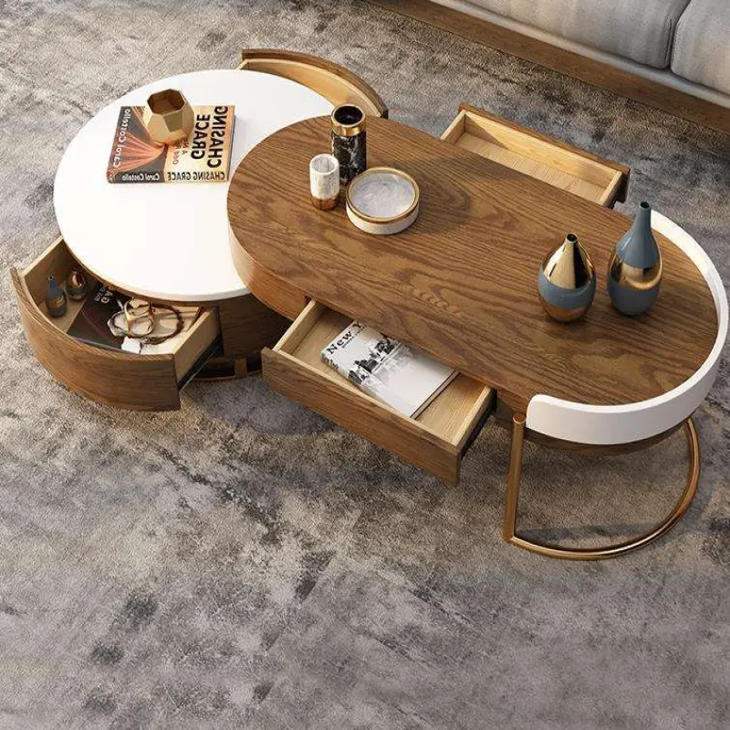 Modular Tea Table Wooden Center Table Set Living Room Decoration Round Nesting Table