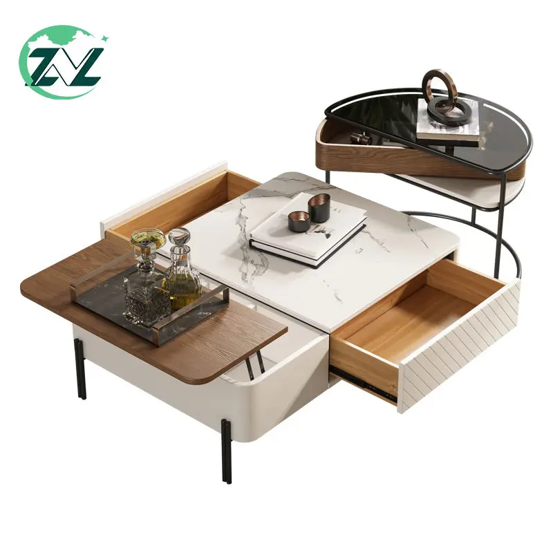 Modern Stainless Steel Marble Metal  TV Stand And Coffee Table Set Lift Up Luxury Modern Coffee Table