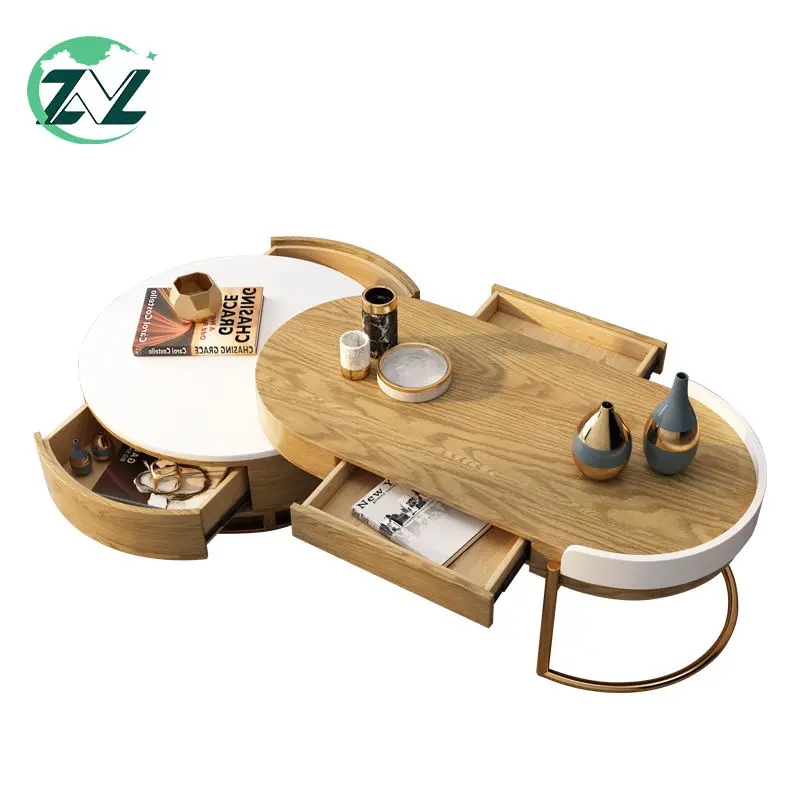 Modular Tea Table Wooden Center Table Set Living Room Decoration Round Nesting Table