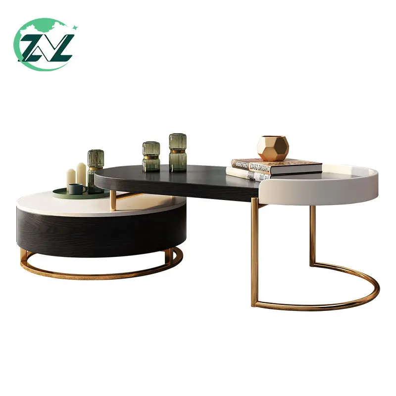 Modular Tea Table Wooden Center Table Set Living Room Decoration Round Nesting Table