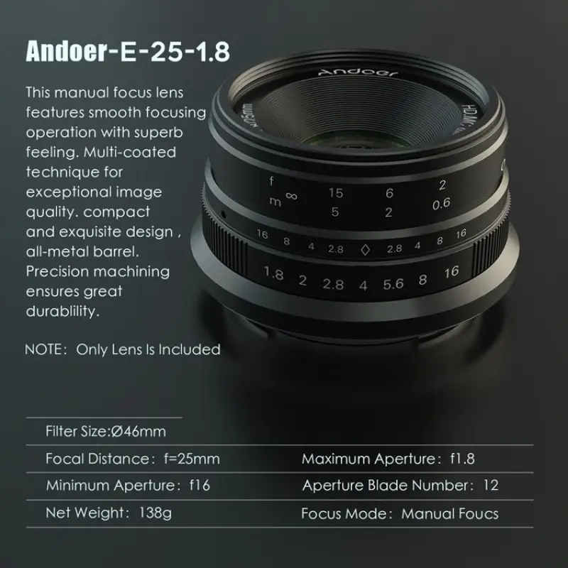 25mm F1.8 APS-C Manual Focus Camera Lens Large Aperture Wide Angle Replacement for Sony E-Mount Mirrorless Cameras