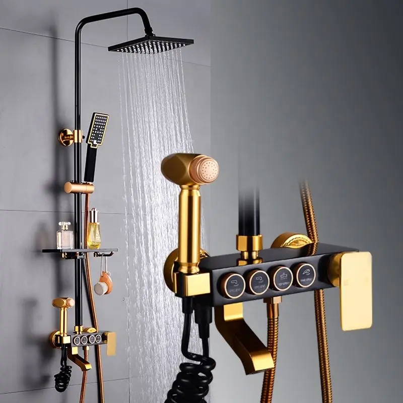 Wall mounted brass tap Bathroom taps luxury brass kits rain rainfall shower set mixer