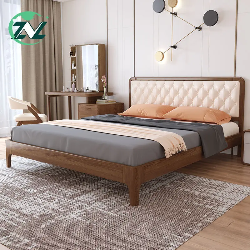 Elegant Style Wooden Frame Stable Structure Comfortable Backrest Ash Wood Bed