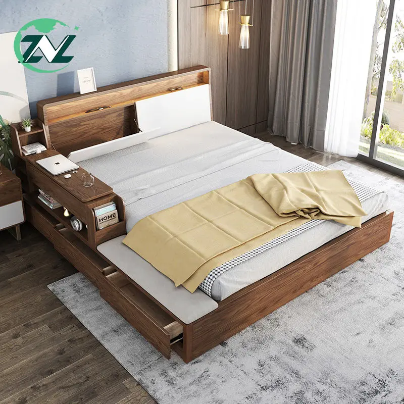 Nordic 1.8m solid wood bed tatami high box storage bed double bed modern minimalist bedroom