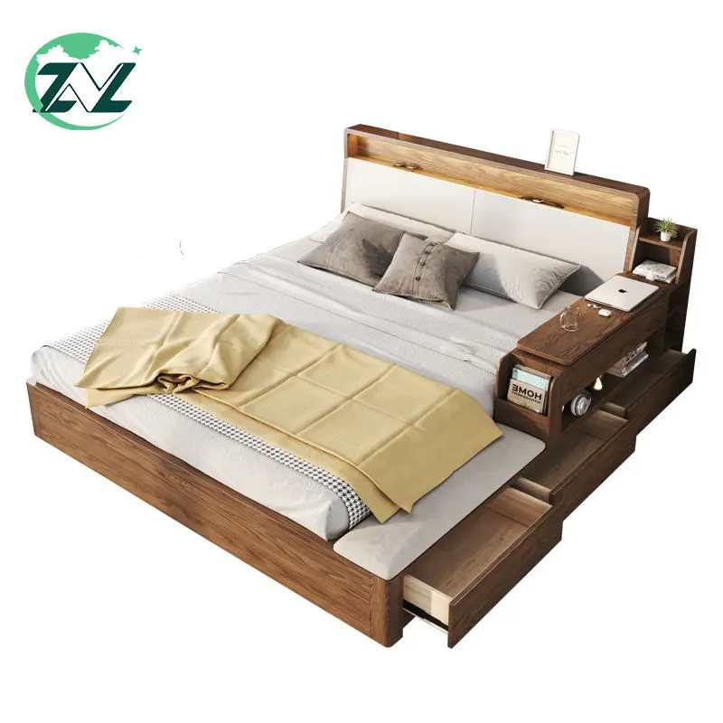 Nordic 1.8m solid wood bed tatami high box storage bed double bed modern minimalist bedroom