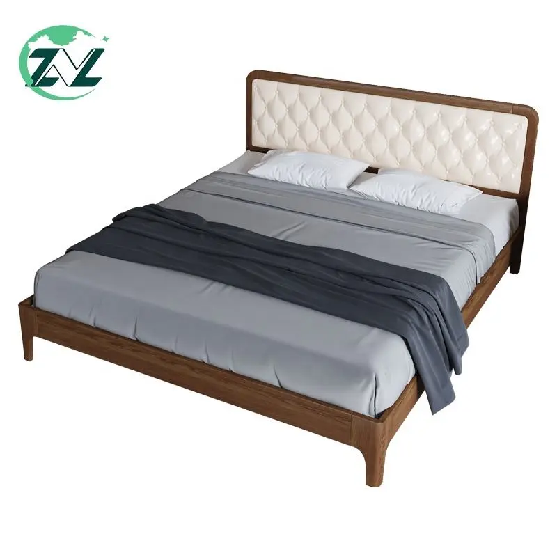 Elegant Style Wooden Frame Stable Structure Comfortable Backrest Ash Wood Bed