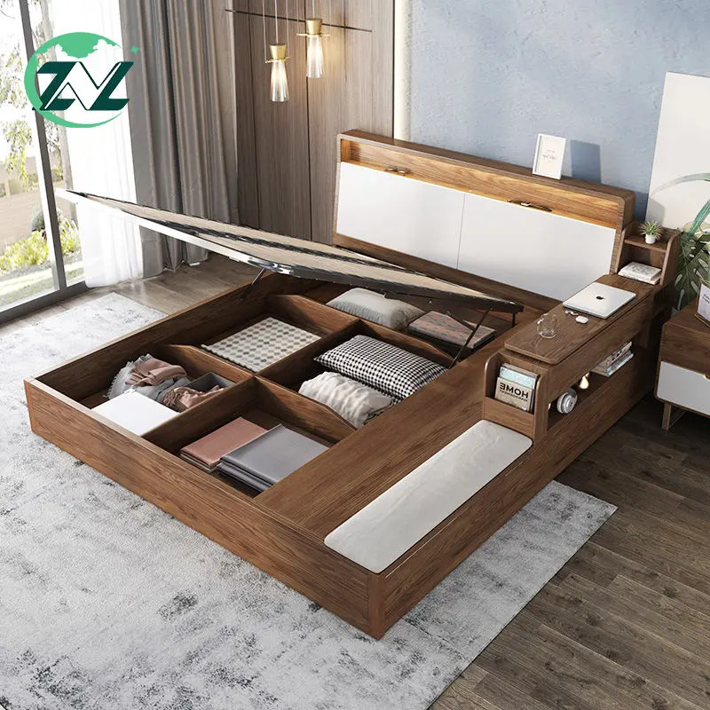 Nordic 1.8m solid wood bed tatami high box storage bed double bed modern minimalist bedroom