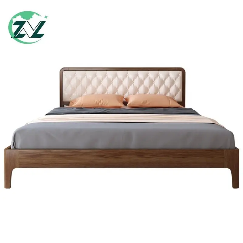 Elegant Style Wooden Frame Stable Structure Comfortable Backrest Ash Wood Bed